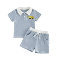 Short Sleeve Striped Collar Toddler Set Blue 9-12 M