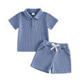 Short Sleeve Solid Waffle Collar Toddler Set Blue 9-12 M
