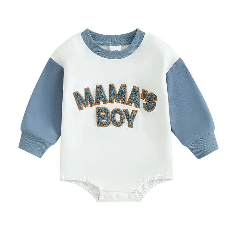 Long Sleeve Mama's Boy Baby Bodysuit Blue 0-3 M 