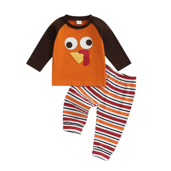 Long Sleeve Turkey Striped Pants Baby Set