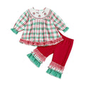 Long Sleeve Plaid Ruffled Christmas Baby Set