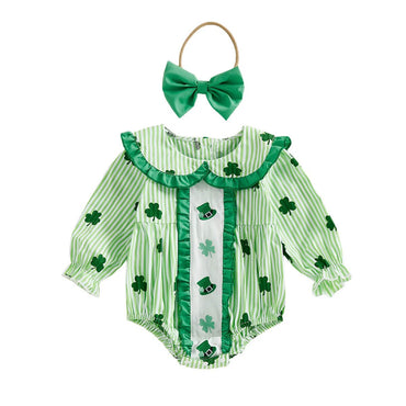 St. Patrick's Day Ruffled Collar Baby Romper