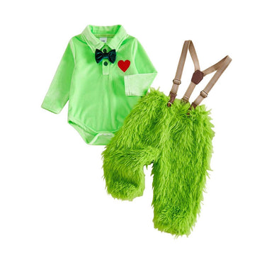 Long Sleeve Christmas Fluffy Green Toddler Set