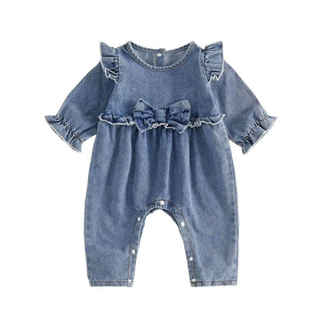 Long Sleeve Denim Ruffles Baby Jumpsuit Jumpsuit The Trendy Toddlers 