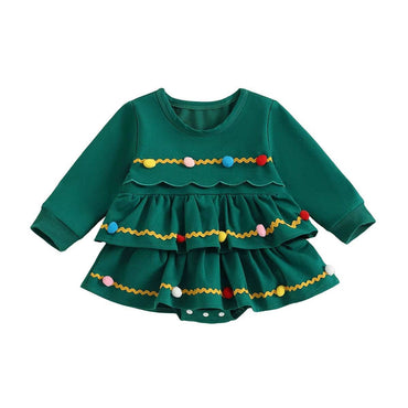 Long Sleeve Green Christmas Baby Romper