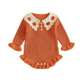 Vintage Lace Pumpkin Knit Baby Romper Orange 0-3 M