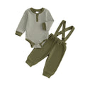 Long Sleeve Striped Suspender Baby Set Green 0-3 M