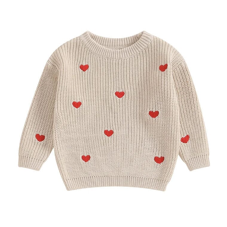 Hearts Knitted Baby Sweater Beige 0-3 M 