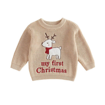 My First Christmas Scarfed Reindeer Baby Sweater Sweater The Trendy Toddlers 