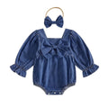 Long Sleeve Denim Bow Baby Romper Rompers The Trendy Toddlers 