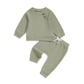 Long Sleeve Solid Waffle Button Baby Set Green 3-6 M