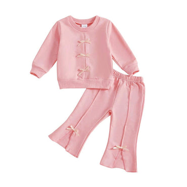 Long Sleeve Flared Pants Toddler Set Pink 9-12 M