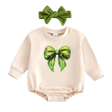 Long Sleeve Christmas Bow Baby Bodysuit   