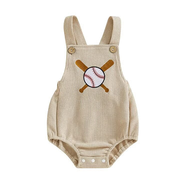 Sleeveless Baseball Waffle Baby Romper