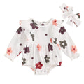 Long Sleeve White Floral Baby Romper   