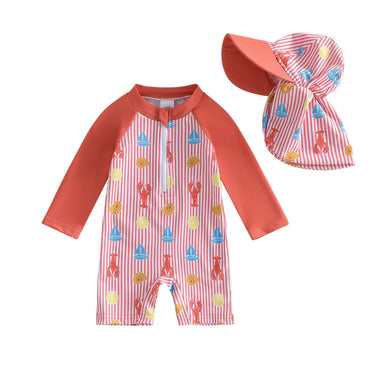 Long Sleeve Striped Seaside Baby Swimsuit
