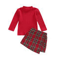 Long Sleeve Plaid Skort Toddler Set Red 2T