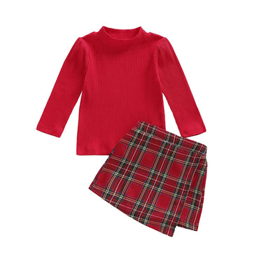 Long Sleeve Plaid Skort Toddler Set Red 2T