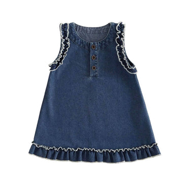 Sleeveless Denim Ruffles Toddler Dress