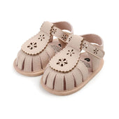 Solid Floral Cutout Baby Sandals Beige 1