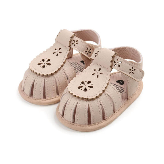 Solid Floral Cutout Baby Sandals Beige 1