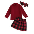Long Sleeve Ribbed Plaid Skirt Toddler Set   