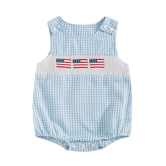 Sleeveless Plaid American Baby Romper Blue 0-3 M