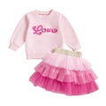 Long Sleeve Pink Love Skirt Toddler Set