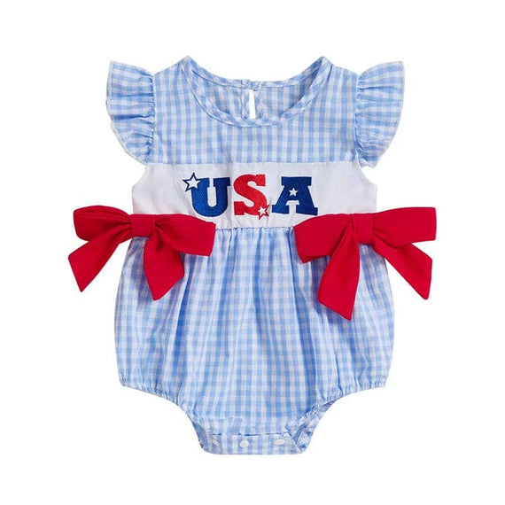 USA Bows Plaid Baby Romper