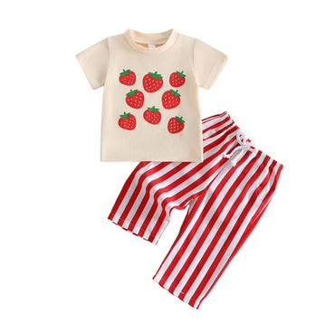 Short Sleeve Strawberry Striped Toddler Set Sets The Trendy Toddlers 