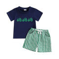 Shorts Sleeve Tractor Gingham Shorts Baby Set