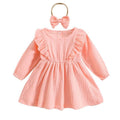Long Sleeve Solid Ruffles Toddler Dress Pink 9-12 M 