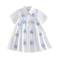 Short Sleeve Collar Flowers Toddler Dress White 2T