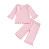 Long Sleeve Solid Ruffled Toddler Set Pink 9-12 M