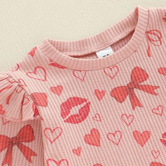 Long Sleeve Valentine's Day Ruffled Baby Set