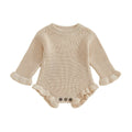 Long Sleeve Solid Knit Baby Romper Beige 0-3 M
