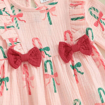 Long Sleeve Pink Candy Cane Baby Jumpsuit