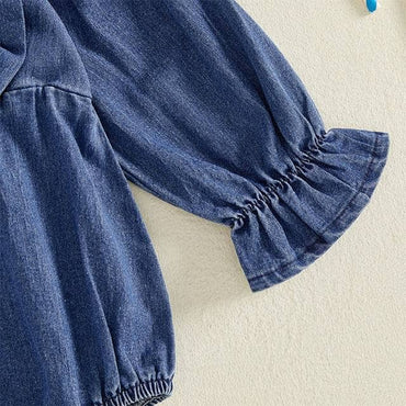 Long Sleeve Denim Bow Baby Romper