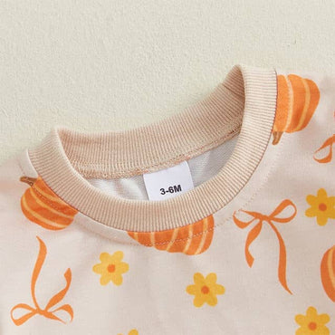 Long Sleeve Pumpkin Bow Baby Romper Rompers The Trendy Toddlers 