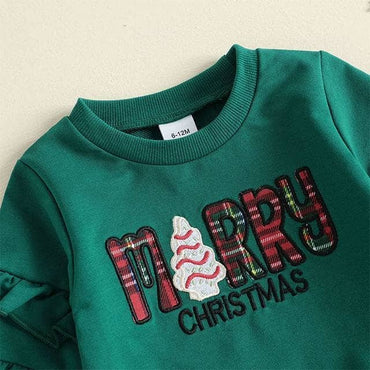 Merry Christmas Plaid Flared Pants Toddler Set