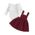 Long Sleeve Suspender Skirt Baby Set White 0-3 M