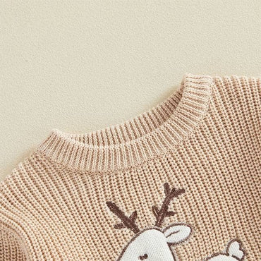 My First Christmas Scarfed Reindeer Baby Sweater Sweater The Trendy Toddlers 
