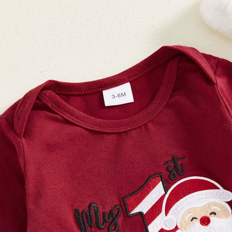 Spilla Pannolini Baby Boy My First Christmas 2019 - Renna E Pupazzo Di Neve In Sacchetto Velluto Blu