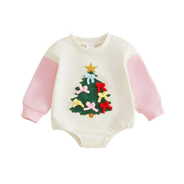 Long Sleeve Christmas Tree Baby Romper Rompers The Trendy Toddlers Pink 0-3 M 