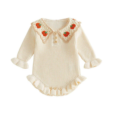 Vintage Lace Pumpkin Knit Baby Romper Beige 6-9 M