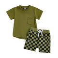 Short Sleeve Checkered Shorts Baby Set Green 3-6 M