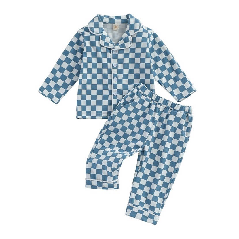 Long Sleeve Plaid Toddler Pajama Set Pajamas The Trendy Toddlers Blue 18-24 M 