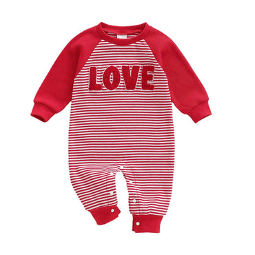Long Sleeve Striped Love Baby Jumpsuit Jumpsuit The Trendy Toddlers Red 0-3 M 