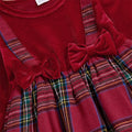 Long Sleeves Tulle Velvet Plaid Toddler Dress