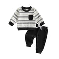 Long Sleeve Striped Pocket Solid Pants Baby Set